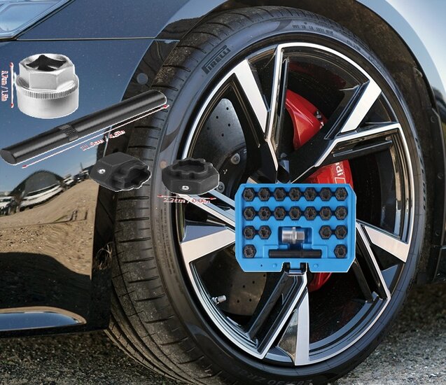 22 delige audi wielboutslot doppen - wielmoer slot sleutel set - anti wielbout demontage dop - speciale velgen dop - velgslotdo