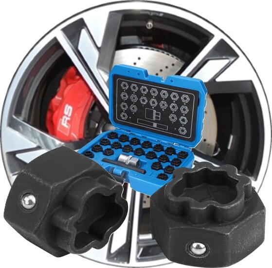 22 delige audi wielboutslot doppen - wielmoer slot sleutel set - anti wielbout demontage dop - speciale velgen dop - velgslotdo