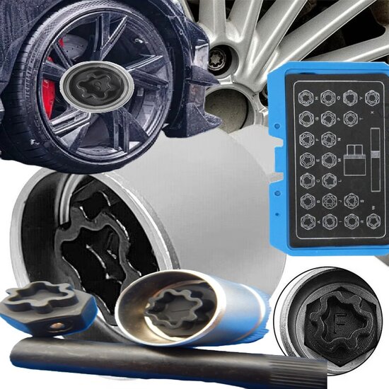 22 delige audi wielboutslot doppen - wielmoer slot sleutel set - anti wielbout demontage dop - speciale velgen dop - velgslotdo