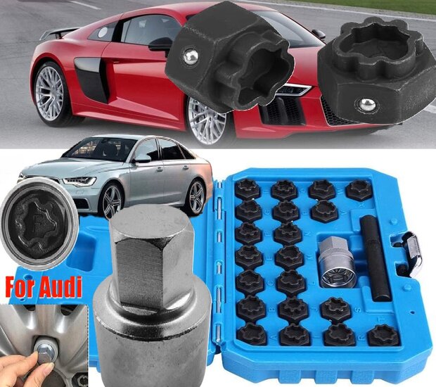 22 delige audi wielboutslot doppen - wielmoer slot sleutel set - anti wielbout demontage dop - speciale velgen dop - velgslotdo