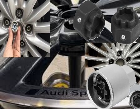 22 delige audi wielboutslot doppen - wielmoer slot sleutel set - anti wielbout demontage dop - speciale velgen dop - velgslotdo