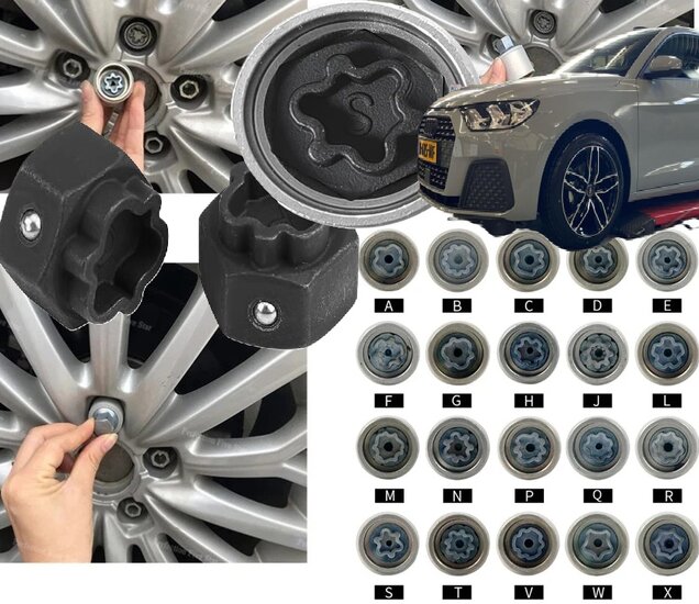 22 delige audi wielboutslot doppen - wielmoer slot sleutel set - anti wielbout demontage dop - speciale velgen dop - velgslotdo