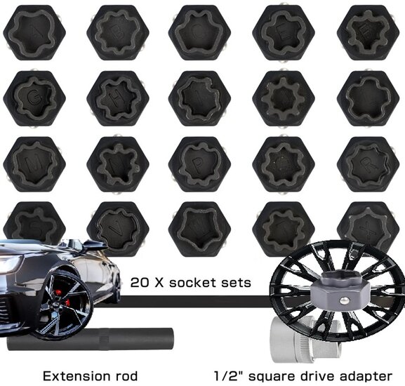 22 delige audi wielboutslot doppen - wielmoer slot sleutel set - anti wielbout demontage dop - speciale velgen dop - velgslotdo