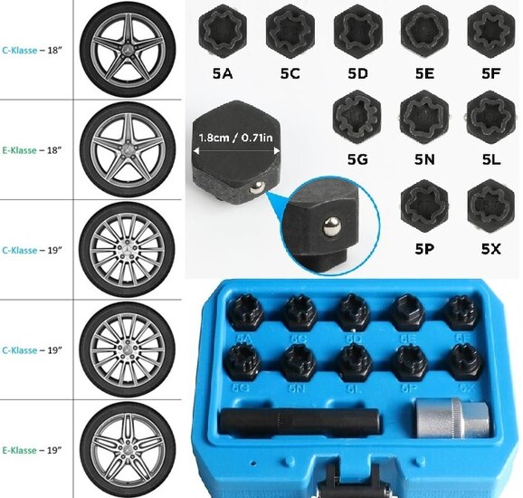 12 delige mercedes anti diefstal velgenslot doppen - wielmoerdop - velgen slot dop - slotboutdop - wiel slotbout