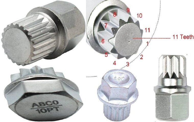 10 delige volkswagen anti diefstal slotbout doppen met abc0 t/m abc9 - wielmoer dop - veeltand demontage velgendoppen - velgen 