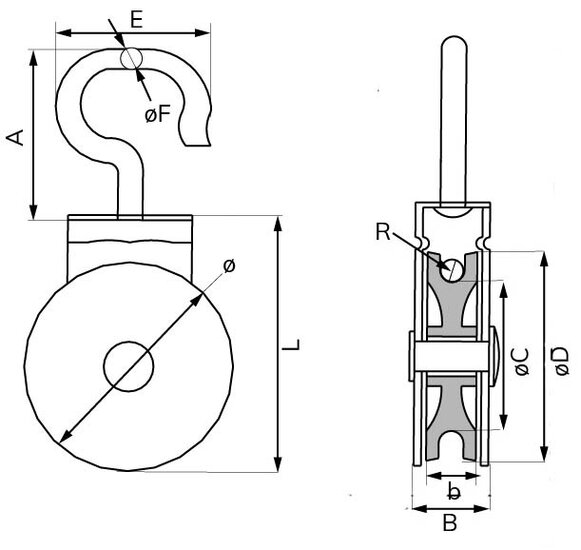 50mm katrol met draaibare haak - katrollen - katrolschijf - draaibare katrol - dx