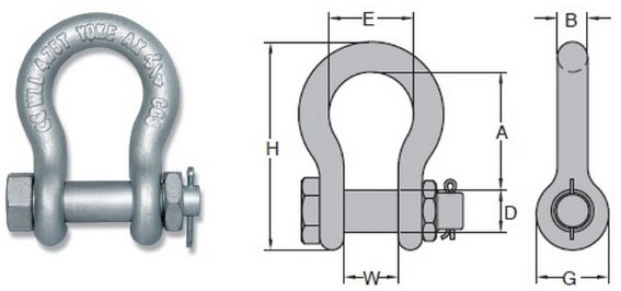 2 ton 16 mm harpsluiting met moerbout en splitpen - zwaar uitgevoerde harp sluiting - gekeurd hijsoog - wll 2000 kg