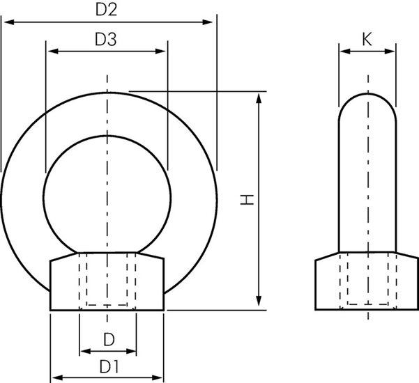 M16 wll last 700kg oogmoer - schroefoog - ringschroef - trekoog - schroefbare hijsoog - lastoog - bindoog schroefbaar