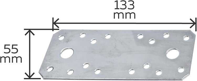 2x verbindingsplaat 135 x 55 x 2,5 mm - koppelplaat - verstevigingsplaat - ijzerplaat - montageplaat - schetsplaat - constructi