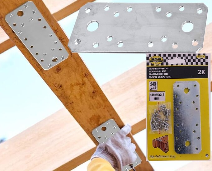 2x verbindingsplaat 135 x 55 x 2,5 mm - koppelplaat - verstevigingsplaat - ijzerplaat - montageplaat - schetsplaat - constructi
