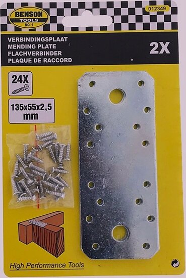 2x verbindingsplaat 135 x 55 x 2,5 mm - koppelplaat - verstevigingsplaat - ijzerplaat - montageplaat - schetsplaat - constructi