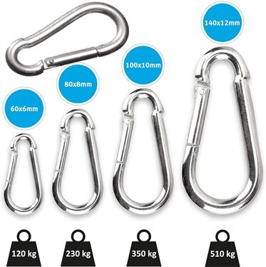 &nbsp;6&nbsp;mm x 60 mm&nbsp;karabijnhaak - musketonhaak - carabiner - werkhaak - karabijn haak - veiligheidshaak - festonhaak