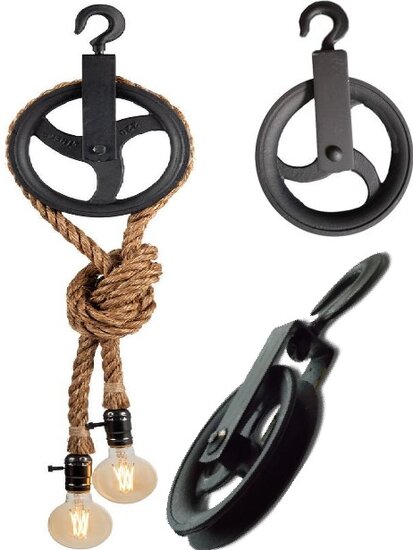 220 mm diameter wiel&nbsp;hijshaak - katrol met haak - decoratie katrol - sierkatrol - hijskatrol