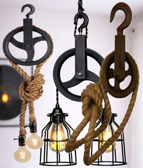 220 mm diameter wiel&nbsp;hijshaak - katrol met haak - decoratie katrol - sierkatrol - hijskatrol