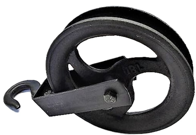 220 mm diameter wiel&nbsp;hijshaak - katrol met haak - decoratie katrol - sierkatrol - hijskatrol
