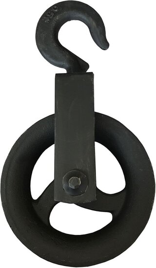 180 mm diameter wiel&nbsp;hijshaak - katrol met haak - decoratie katrol - sierkatrol - hijskatrol