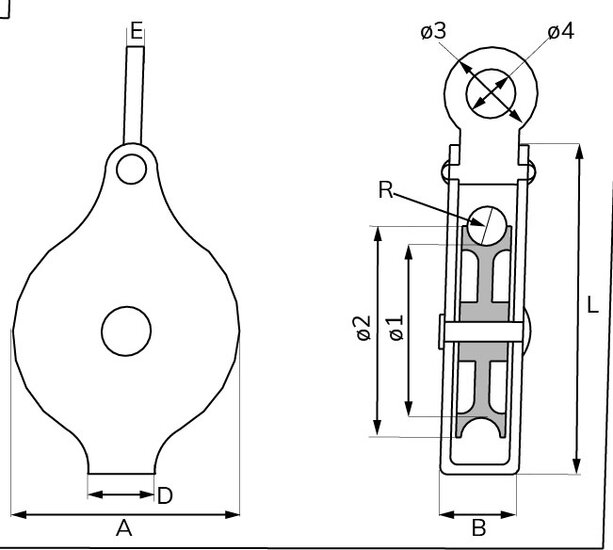 50 mm 6,5 mm diameter kabel hijskatrol - hangkatrol aan oog - trekkatrol - geleide katrol - kabelkatrol - katrollen