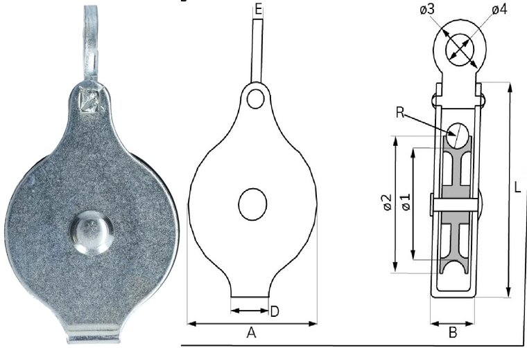 50 mm 6,5 mm diameter kabel hijskatrol - hangkatrol aan oog - trekkatrol - geleide katrol - kabelkatrol - katrollen