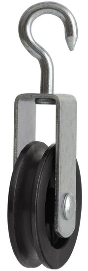 75 mm 12 mm diameter hang katrol met spitste haak - hangkatrol - trekkatrol - haakkatrol - ophangkatrol - katrollen