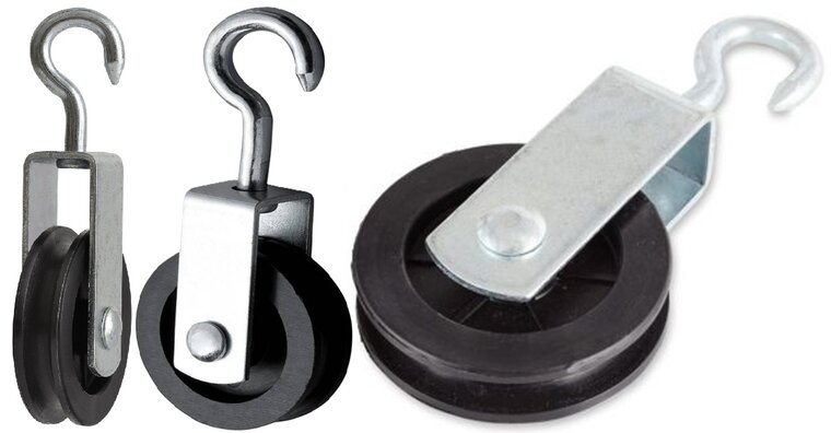 50 mm 11&nbsp;mm diameter hang katrol met spitste haak - hangkatrol - trekkatrol - haakkatrol - ophangkatrol - katrollen