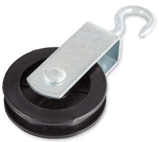 50 mm 11&nbsp;mm diameter hang katrol met spitste haak - hangkatrol - trekkatrol - haakkatrol - ophangkatrol - katrollen