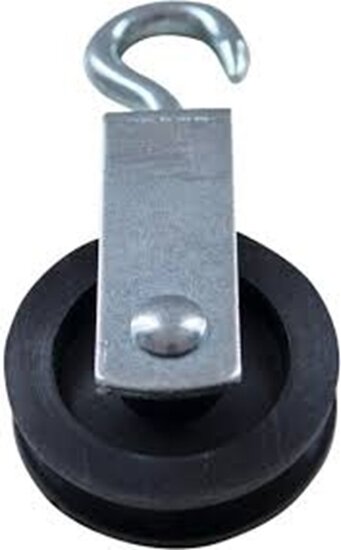 50 mm 11&nbsp;mm diameter hang katrol met spitste haak - hangkatrol - trekkatrol - haakkatrol - ophangkatrol - katrollen
