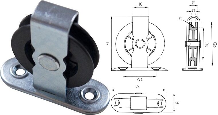 50 mm 3.5mm diameter kabel dwarskatrol -&nbsp;katrol met voetplaat - trekkatrol - touwkatrol - staalkabelkatrol - lierkatrol 