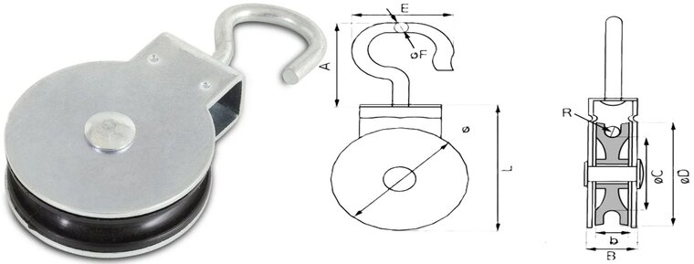 50mm 7 mm kabel diameter&nbsp;katrol met draaibare haak - katrollen - katrolschijf - draaibare katrol - lierkatrol - kabelkat