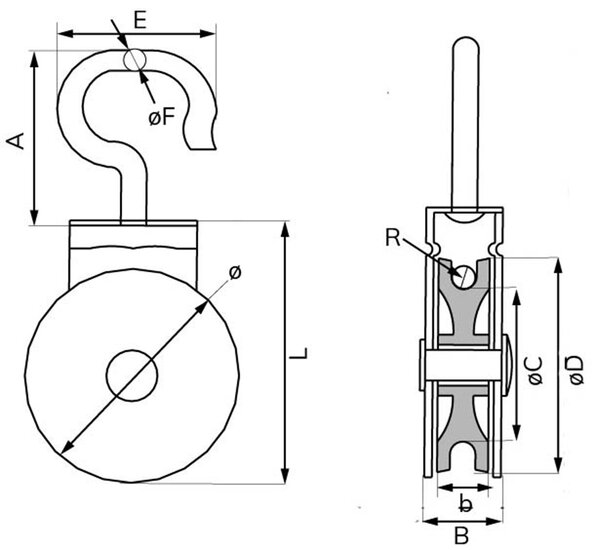 50mm 7 mm kabel diameter&nbsp;katrol met draaibare haak - katrollen - katrolschijf - draaibare katrol - lierkatrol - kabelkat