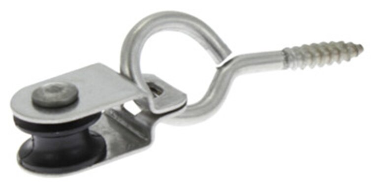 5 mm diameter kabel 15 mm&nbsp;katrol met schroefoog rvs en nylon wiel - schroefkatrol - kabelkatrol - hangkatrol - katrollen