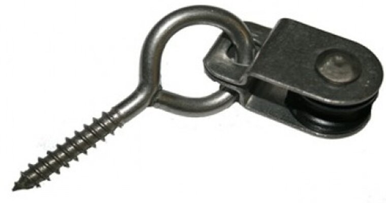 5 mm diameter kabel 15 mm&nbsp;katrol met schroefoog rvs en nylon wiel - schroefkatrol - kabelkatrol - hangkatrol - katrollen