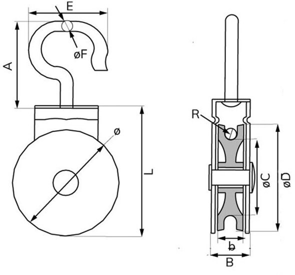 15mm katrol met draaibare haak - hangkatrol&nbsp;- katrolschijf - katrolletje&nbsp;- kleine katrol - katrollen dx