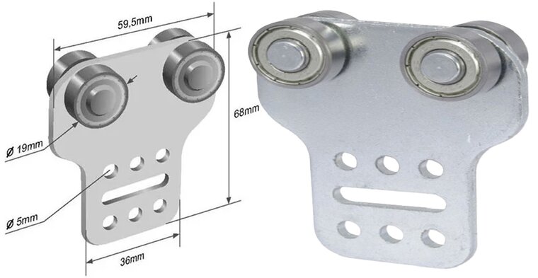 19 mm rail katrol met dubbele gelagerde wielen&nbsp;- schuifzeil hang katrol - deur katrol - opleggerschuifrol - zeilrollen -