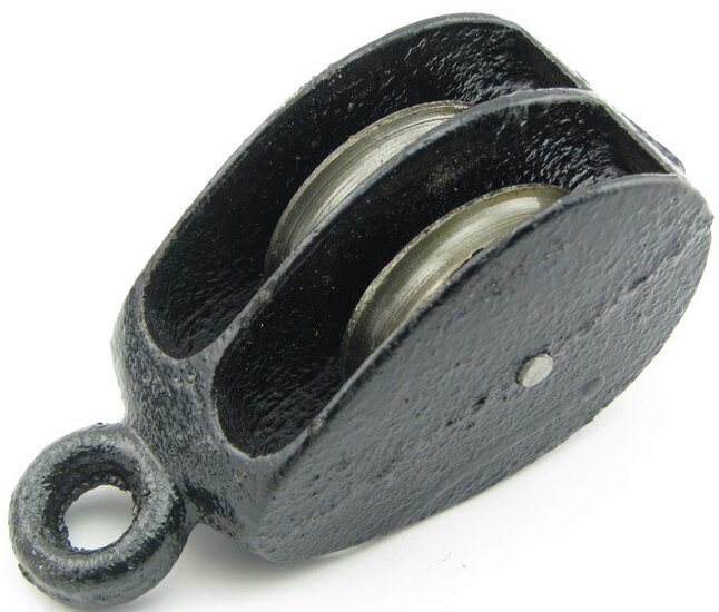 3 mm diameter touw of kabel 12 mm kleine katrol dubbel - hijskatrol - sierkatrol - decoratiekatrol - gietijzer katrol - katroll