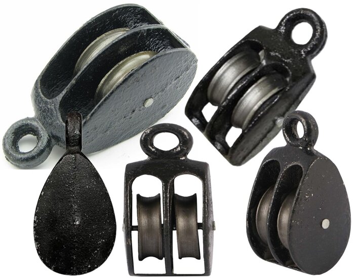 3 mm diameter touw of kabel 12 mm kleine katrol dubbel - hijskatrol - sierkatrol - decoratiekatrol - gietijzer katrol - katroll