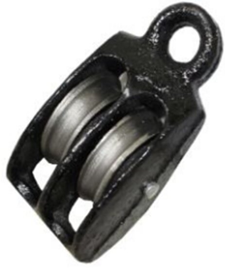 3 mm diameter touw of kabel 12 mm kleine katrol dubbel - hijskatrol - sierkatrol - decoratiekatrol - gietijzer katrol - katroll