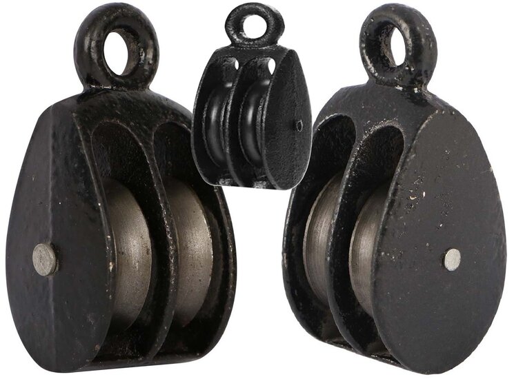 3 mm diameter touw of kabel 12 mm kleine katrol dubbel - hijskatrol - sierkatrol - decoratiekatrol - gietijzer katrol - katroll