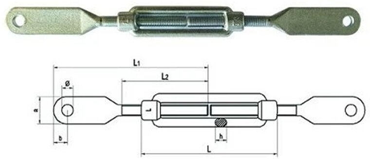 m12 spanner met bladeind verzinkt&nbsp;- bladeindspanner - windverpandspanner - schoorspanner - draadspanner