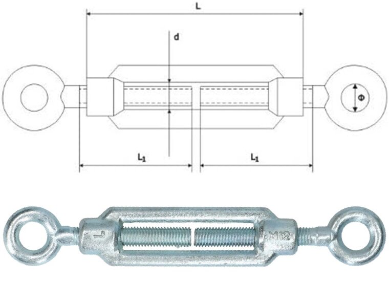 m10&nbsp;draadspanner&nbsp;oog - oog verzinkt - spanner - spanschroef - windverbandspanner - constructiespanner - schoorspa