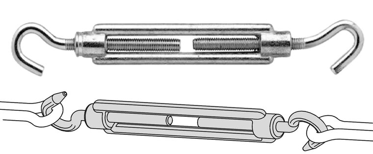 &nbsp;m5&nbsp;x 70&nbsp;mm spanschroef Haak-haak verzinkt - draadspanner - schroefspanner - spanwartel - windverbandspann