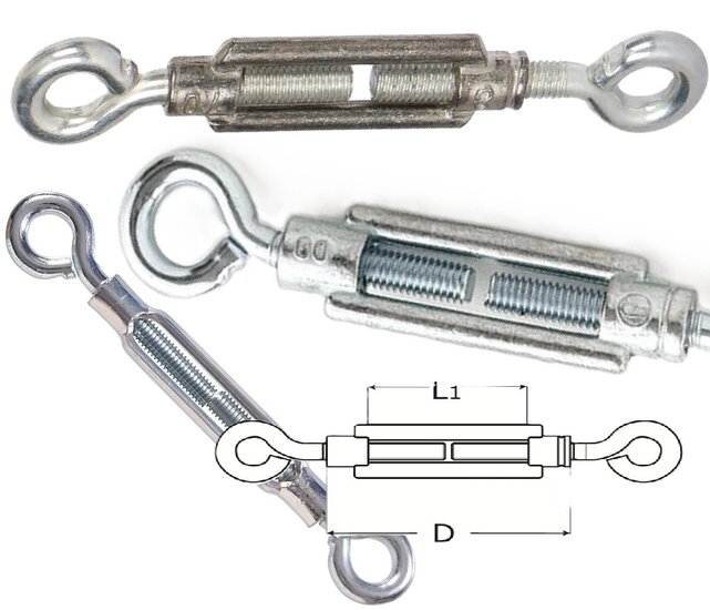 m10 x 120 draadspanner oog - oog verzinkt gebogen oog - spanner - spanschroef &nbsp;- windverbandspanner - constructiespanner