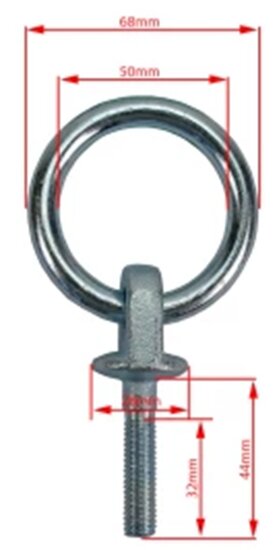 M10 x 35mm ring met bout - bindoog - cantonal ring - vastzetring - aanlijnring - paardentrailerring