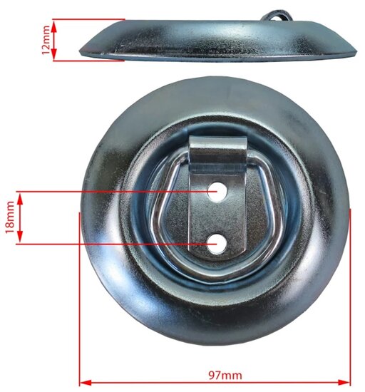 96 mm ronde vloerring met bevestigingsring 34 mm x 48 mm - opbouw vloeranker - vloeroog - bindoog - aanhangeroog- sjoroog
