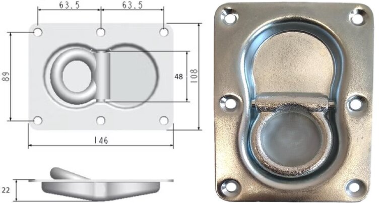 105 x 145&nbsp;mm en 22 mm diep verzinkt&nbsp;vloeroog langwerpig - bindoog verzonken - vloeranker - vloerring&nbsp;- sjo