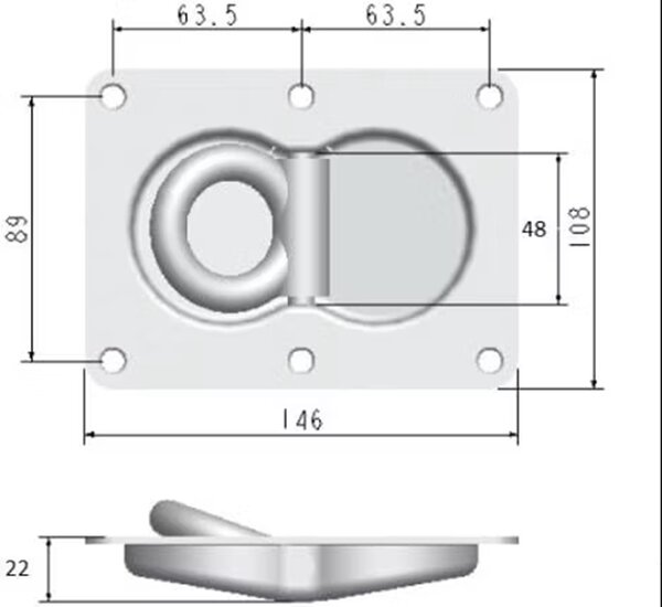 105 x 145&nbsp;mm en 22 mm diep verzinkt&nbsp;vloeroog langwerpig - bindoog verzonken - vloeranker - vloerring&nbsp;- sjo