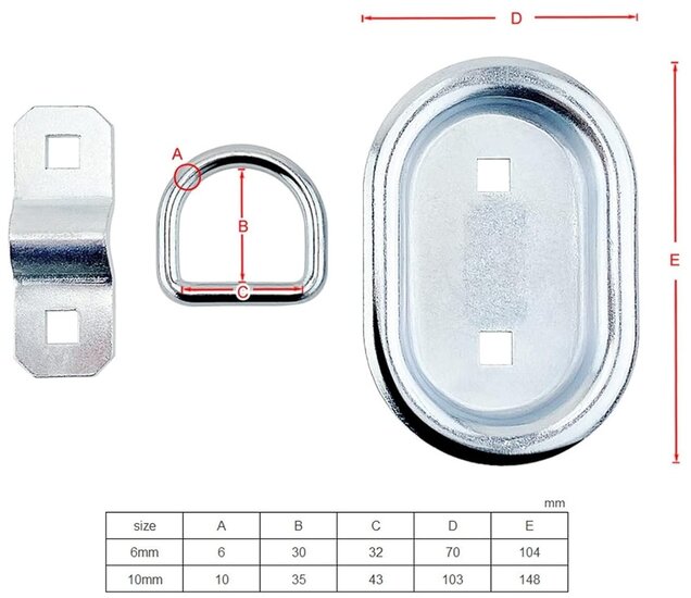 145 x 100 ovale verzinkte vloerring - verzonken sjoroog - vloeroog - bindoog - vloeranker - aanhanger bindring