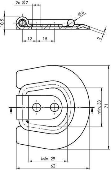 71 x 62 mm halfronde vloeranker - aanhangeroog - sjoroog - bindoog - vastzetoog - aanhanger beugel - vloerring 