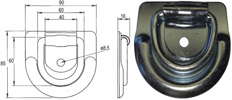 90 x 86 mm sjoroog met 1 bevestigingsgat 8 mm&nbsp;- bindoog - vloeroog - vloeranker - vloerring voor de aanhanger - vastzeto
