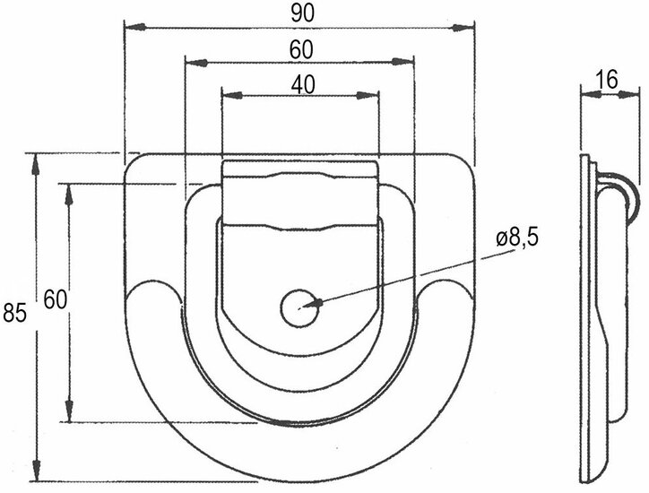 90 x 86 mm sjoroog met 1 bevestigingsgat 8 mm&nbsp;- bindoog - vloeroog - vloeranker - vloerring voor de aanhanger - vastzeto