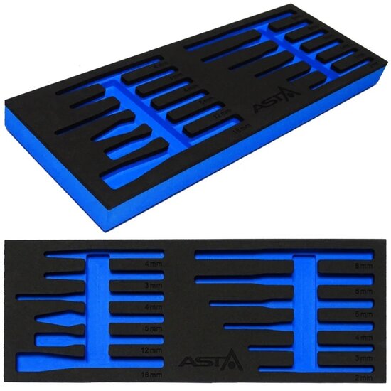 12 delige foam inlay - drijvers en beitels inlegstuk - gereedschapswagen inzetstuk - asta